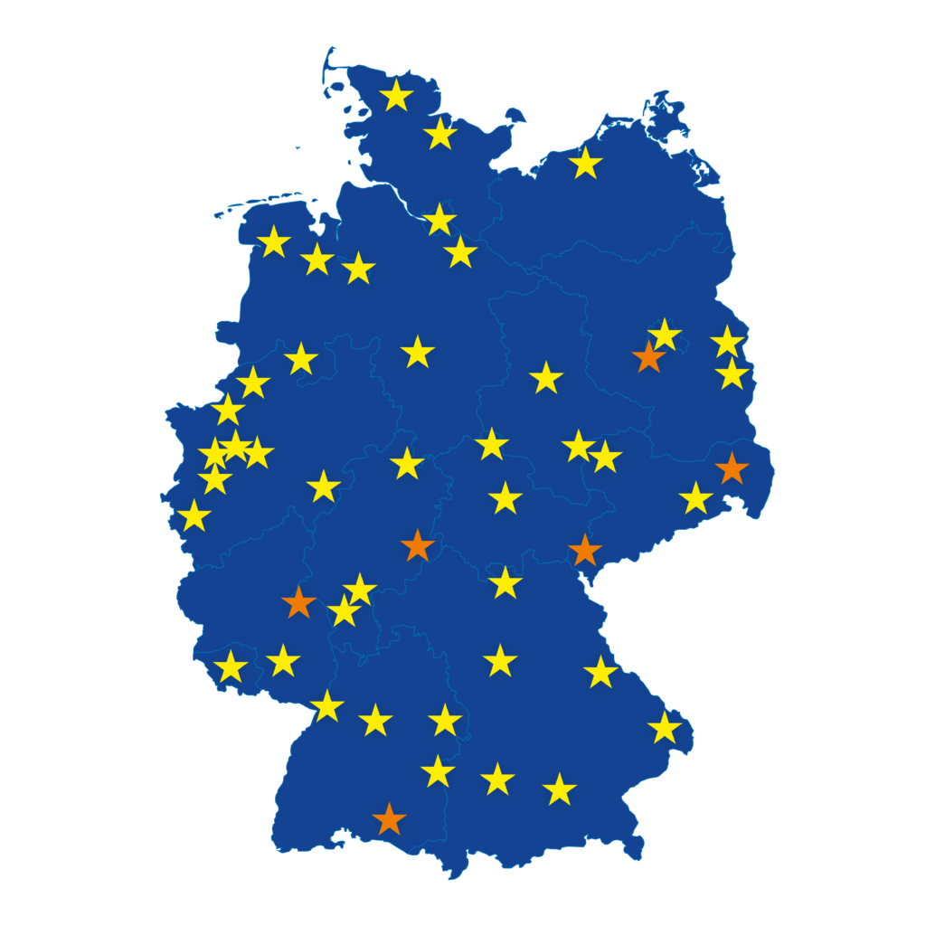 Deutschlandkarte mit allen EUROPE DIRECT Standorten